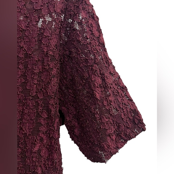 Victoria's Secret Vtg Sheer Lace Wine Short Sleeve Top Size M, Runway, RetroGlam - Picture 5 of 6